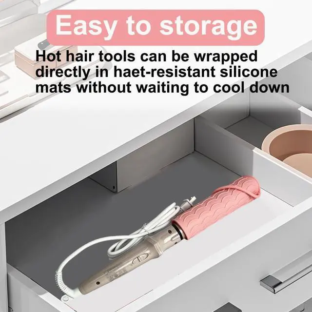 Alt view image 7 of 7 - Flat Iron Heat Resistant Silicone Mat for Curling Iron, Hair Straightener Heat Pad, Curling Iron Sleeve, Travel Case Heat Resistant and Other Hair Styling Tools, for Counter, 9 x 6.5 in, Pink
