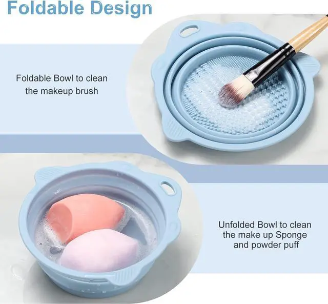 Alt view image 2 of 7 - Etercycle Foldable Silicone Makeup Brush Cleaner Bowl | Portable Cleaning Tool For Brushes, Powder Puffs, Sponges (Blue)