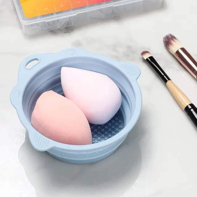 Alt view image 5 of 7 - Etercycle Foldable Silicone Makeup Brush Cleaner Bowl | Portable Cleaning Tool For Brushes, Powder Puffs, Sponges (Blue)