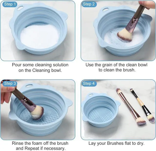 Alt view image 6 of 7 - Etercycle Foldable Silicone Makeup Brush Cleaner Bowl | Portable Cleaning Tool For Brushes, Powder Puffs, Sponges (Blue)