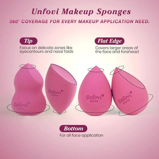 Alt view image 3 of 7 - Makeup Sponge Set (4 Shapes 7 pcs) - Latex-Free Blending Sponge for Liquid, Cream & Powder, Soft Reusable Beauty Sponge for Wet/Dry Application, Face Foundation Blender (Rose Red)