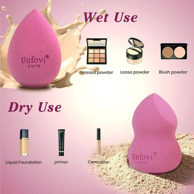 Alt view image 2 of 7 - Makeup Sponge Set (4 Shapes 7 pcs) - Latex-Free Blending Sponge for Liquid, Cream & Powder, Soft Reusable Beauty Sponge for Wet/Dry Application, Face Foundation Blender (Rose Red)