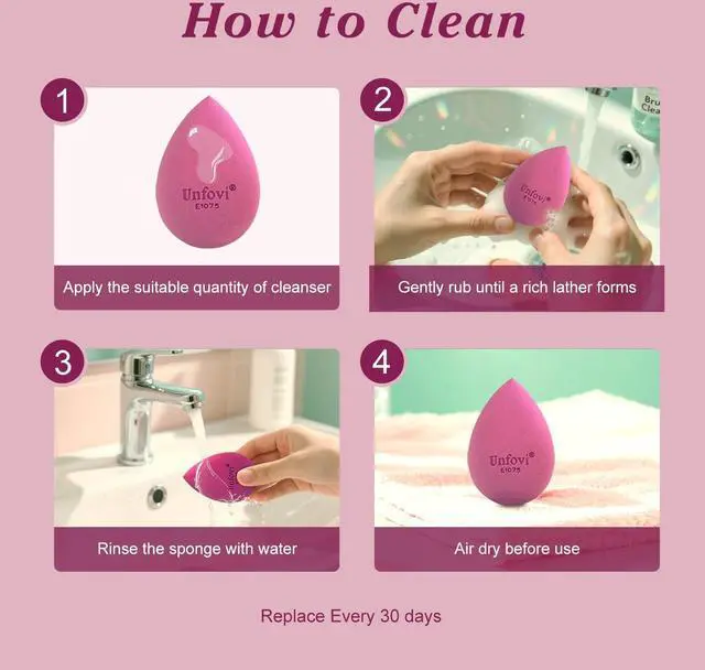 Alt view image 6 of 7 - Makeup Sponge Set (4 Shapes 7 pcs) - Latex-Free Blending Sponge for Liquid, Cream & Powder, Soft Reusable Beauty Sponge for Wet/Dry Application, Face Foundation Blender (Rose Red)