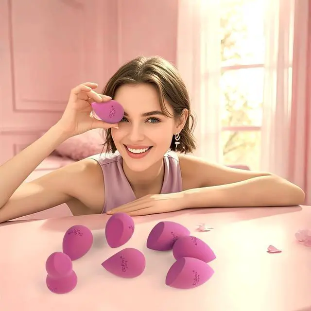 Alt view image 7 of 7 - Makeup Sponge Set (4 Shapes 7 pcs) - Latex-Free Blending Sponge for Liquid, Cream & Powder, Soft Reusable Beauty Sponge for Wet/Dry Application, Face Foundation Blender (Rose Red)