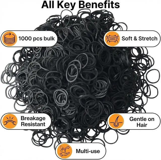 Alt view image 2 of 7 - 1200 Pcs Black Rubber BandsMini Hair Rubber Bands, Rubber Hair Ties, for Kids Hair, Braids Hair, Wedding Hairstyle and More by Aivwis (Diameter 15 mm, Black)