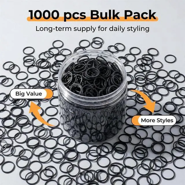 Alt view image 3 of 7 - 1200 Pcs Black Rubber BandsMini Hair Rubber Bands, Rubber Hair Ties, for Kids Hair, Braids Hair, Wedding Hairstyle and More by Aivwis (Diameter 15 mm, Black)