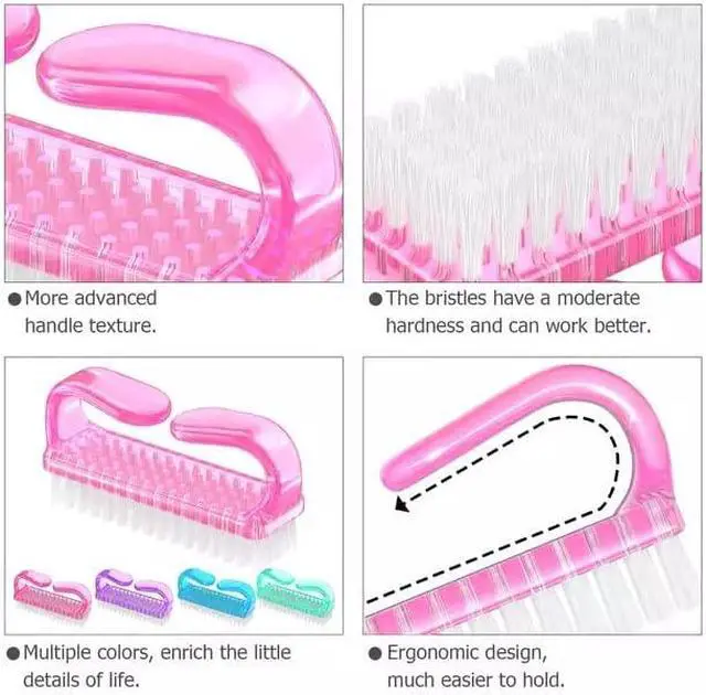 Alt view image 2 of 6 - 4 Pcs Nail Brush for daily Use - 4 Different Kinds of Fingernail brush with Plastic Handle Nail brush for cleaning Fingernails and Pedicure for Toes and Nails Men Women