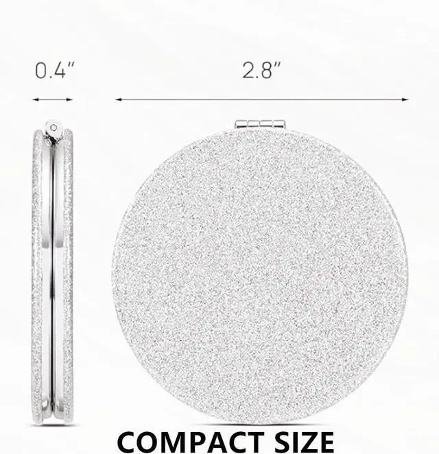 Alt view image 5 of 7 - Silver Compact Mirror for Women,Magnifying Travel Mirror with Glitter,Double-Sided Small Pocket Mirror,Portable 2 x 1x Magnification Folding Makeup Mirror,Cosmetic Mirror for Gift