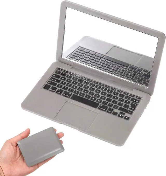 Main image of Psyqtsuary Mini Laptop Mirror, 1 Pcs Pocket Size Laptop Shaped Mini Mirror for Purse Portable Folding Small Compact Mirror for Dollhouse Pet Travel Makeup Home Decorations (Grey)