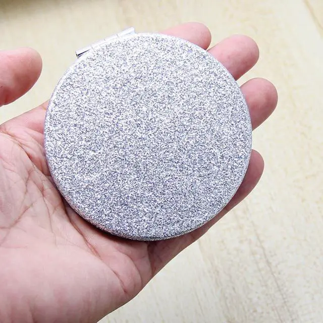 Alt view image 7 of 7 - Silver Compact Mirror for Women,Magnifying Travel Mirror with Glitter,Double-Sided Small Pocket Mirror,Portable 2 x 1x Magnification Folding Makeup Mirror,Cosmetic Mirror for Gift