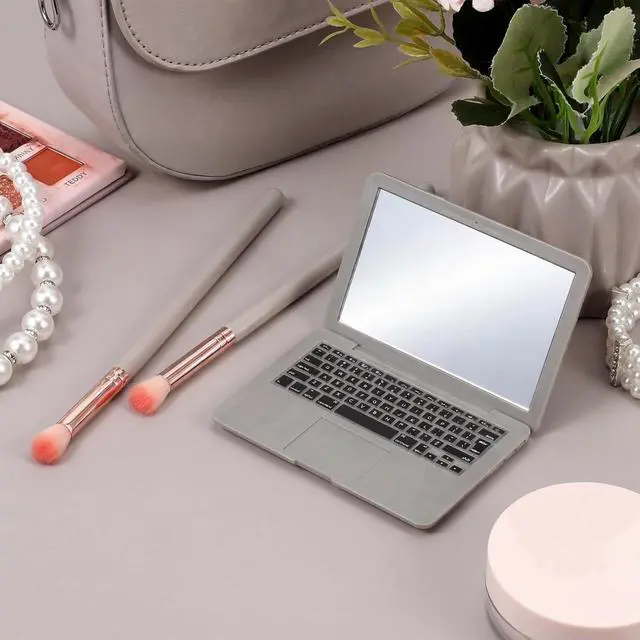 Alt view image 3 of 7 - Psyqtsuary Mini Laptop Mirror, 1 Pcs Pocket Size Laptop Shaped Mini Mirror for Purse Portable Folding Small Compact Mirror for Dollhouse Pet Travel Makeup Home Decorations (Grey)