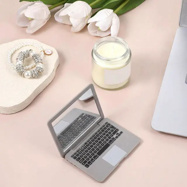 Alt view image 5 of 7 - Psyqtsuary Mini Laptop Mirror, 1 Pcs Pocket Size Laptop Shaped Mini Mirror for Purse Portable Folding Small Compact Mirror for Dollhouse Pet Travel Makeup Home Decorations (Grey)