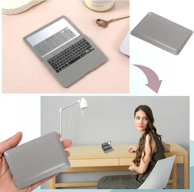 Alt view image 7 of 7 - Psyqtsuary Mini Laptop Mirror, 1 Pcs Pocket Size Laptop Shaped Mini Mirror for Purse Portable Folding Small Compact Mirror for Dollhouse Pet Travel Makeup Home Decorations (Grey)