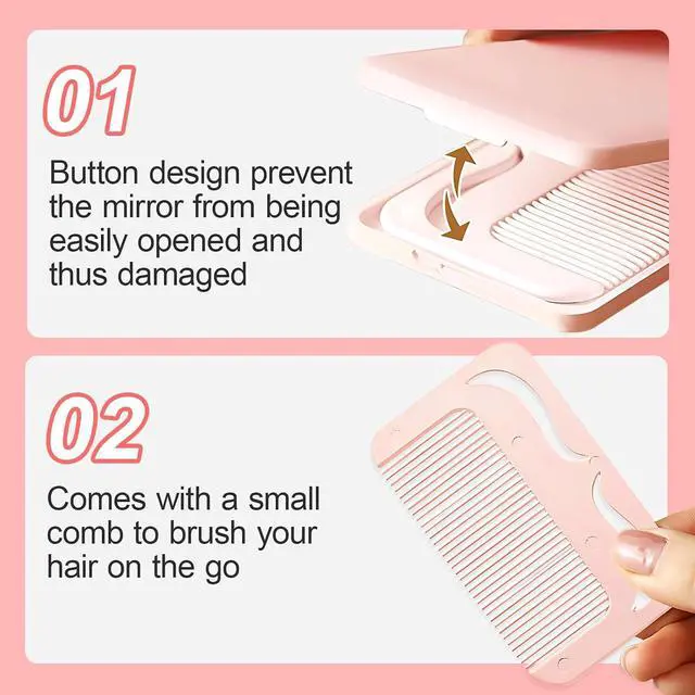 Alt view image 4 of 7 - Compact Folding Mirror, 3.9" Small Portable Makeup Mirror for Pocket Purse, Mini Travel Size Foldable Mirrors with Stand for Tabletop, Handheld Mirrors for Women Girls (1 Pack-Pink)