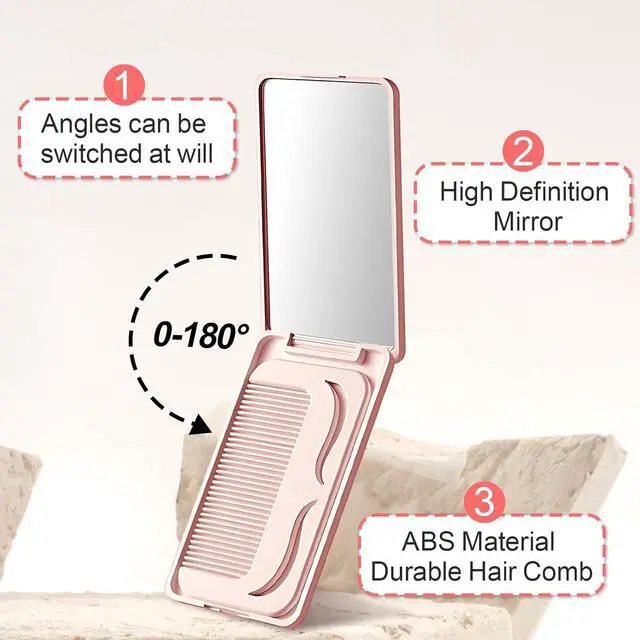 Alt view image 6 of 7 - Compact Folding Mirror, 3.9" Small Portable Makeup Mirror for Pocket Purse, Mini Travel Size Foldable Mirrors with Stand for Tabletop, Handheld Mirrors for Women Girls (1 Pack-Pink)
