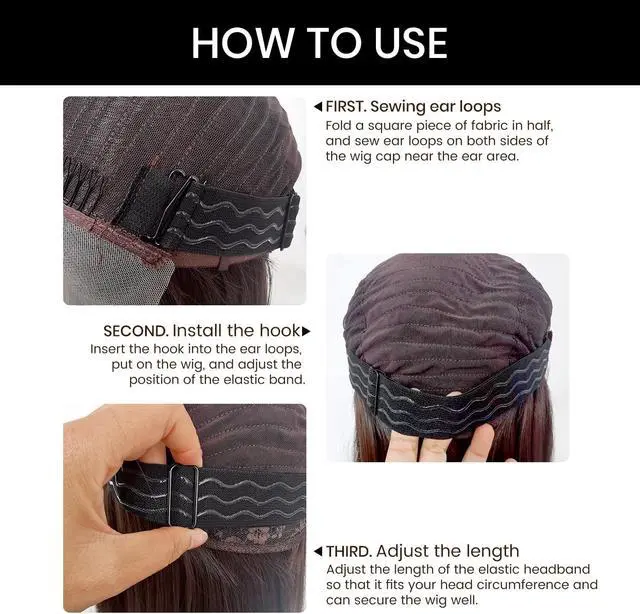Alt view image 6 of 7 - Adjustable Elastic Wig Band with Hooks No Slip Band 3Pcs Black | Elastic Wig Strap with Hooks, Adjustable and Anti-slip, Practical Tool for Glueless Lace Wigs and DIY Wig Making