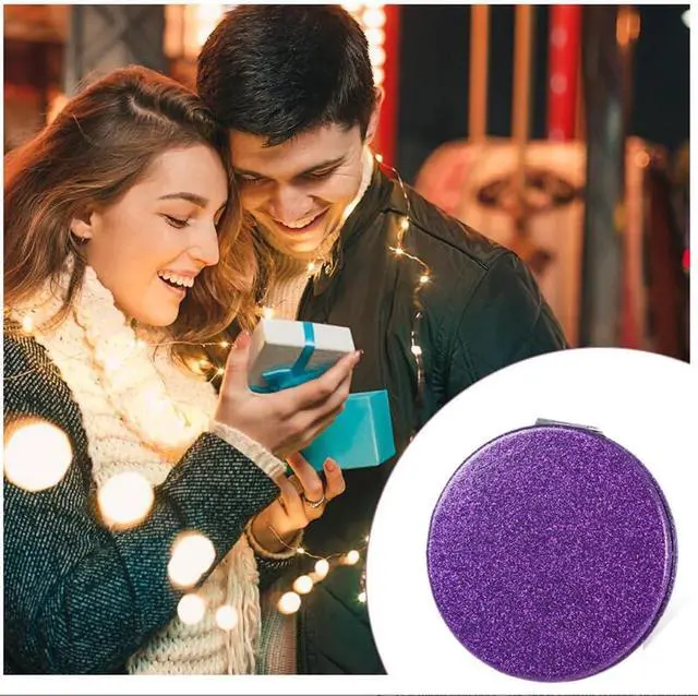 Alt view image 3 of 7 - Cute Purple Compact Mirror for Women,Magnifying Travel Mirror with Glitter,Leather Small Pocket Mirror,Portable 2 x 1x Magnification Folding Makeup Mirror,Cosmetic Mirror for Gift