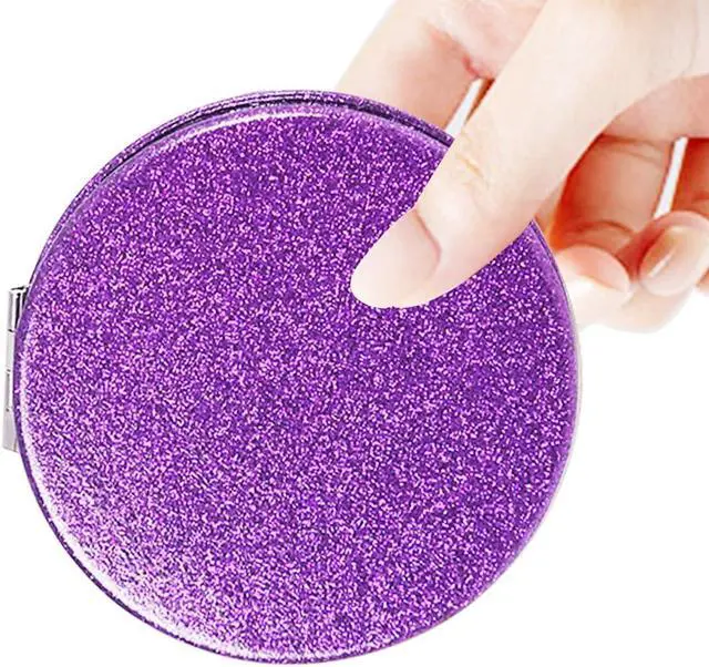 Alt view image 6 of 7 - Cute Purple Compact Mirror for Women,Magnifying Travel Mirror with Glitter,Leather Small Pocket Mirror,Portable 2 x 1x Magnification Folding Makeup Mirror,Cosmetic Mirror for Gift