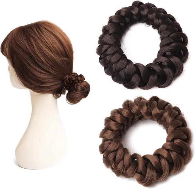 Main image of Wig Hair Ties Wig Braided Hair Elastic Rope Ponytail Holders Wig Imitation Head Ropes Hair Band - No Damage Hair Ties for Women Girls Teens Hair Accessories (Dark Brown+Brown)