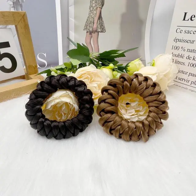 Alt view image 2 of 7 - Wig Hair Ties Wig Braided Hair Elastic Rope Ponytail Holders Wig Imitation Head Ropes Hair Band - No Damage Hair Ties for Women Girls Teens Hair Accessories (Dark Brown+Brown)