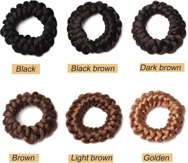 Alt view image 3 of 7 - Wig Hair Ties Wig Braided Hair Elastic Rope Ponytail Holders Wig Imitation Head Ropes Hair Band - No Damage Hair Ties for Women Girls Teens Hair Accessories (Dark Brown+Brown)