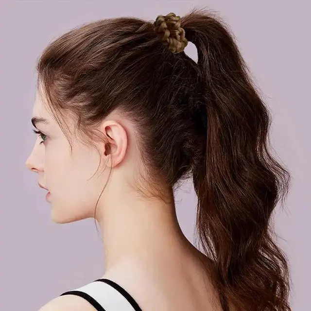 Alt view image 6 of 7 - Wig Hair Ties Wig Braided Hair Elastic Rope Ponytail Holders Wig Imitation Head Ropes Hair Band - No Damage Hair Ties for Women Girls Teens Hair Accessories (Dark Brown+Brown)
