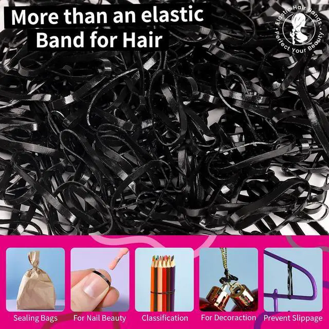 Alt view image 4 of 7 - Teenitor Black Elastics Ties, 300pcs Rubber Bands Hair Soft Elastic Bands