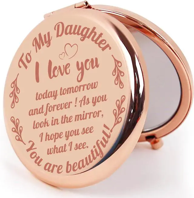 Main image of Compact Mirror Round 2.6 Metal Double Sided 1X/2X Engraved Pocket Mirror Gifts for Daughter (RGDr01)