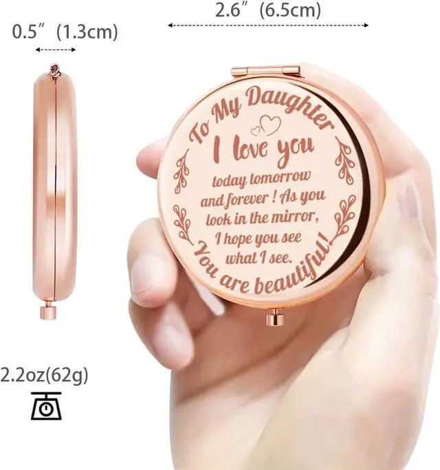 Alt view image 4 of 7 - Compact Mirror Round 2.6 Metal Double Sided 1X/2X Engraved Pocket Mirror Gifts for Daughter (RGDr01)