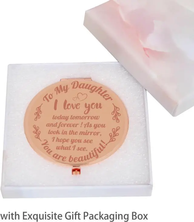 Alt view image 6 of 7 - Compact Mirror Round 2.6 Metal Double Sided 1X/2X Engraved Pocket Mirror Gifts for Daughter (RGDr01)
