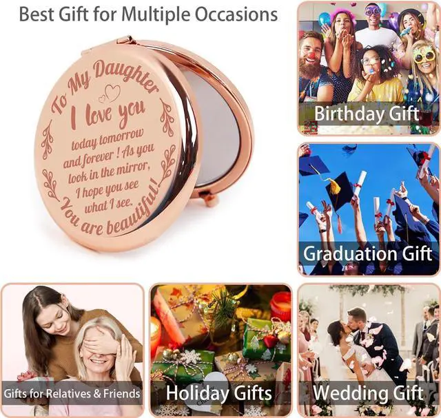Alt view image 7 of 7 - Compact Mirror Round 2.6 Metal Double Sided 1X/2X Engraved Pocket Mirror Gifts for Daughter (RGDr01)