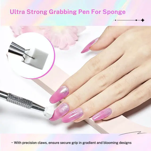 Alt view image 4 of 7 - JODSONE 100PCS Soft Nail Sponges for Ombre with 1 Stainless Grabbing Pen Professional Gradient Nail Sponge Tool Nail Art Gradient Designs Blush Nail Art