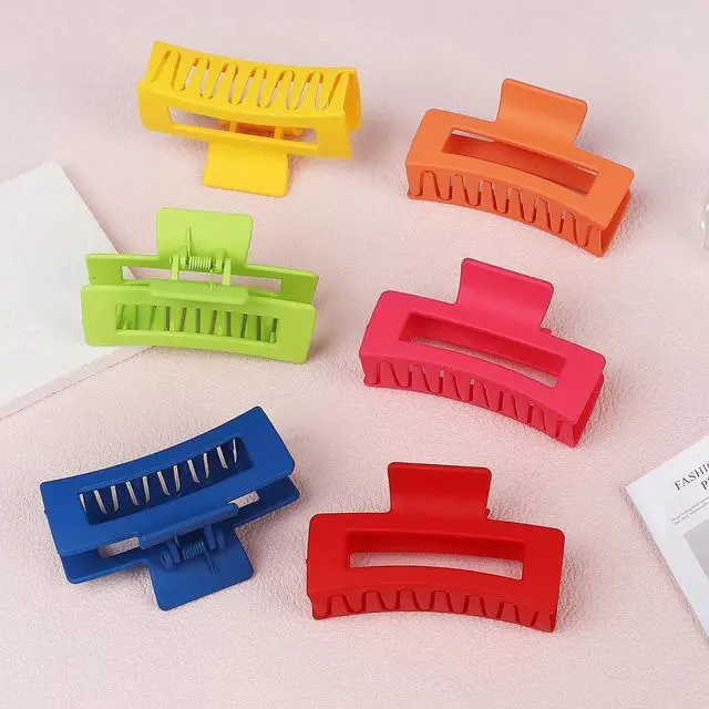 Alt view image 2 of 6 - 3.5 Inch Square Hair Clips for Women 6 Pack Hair Claw Clips Medium Claw Clips for Thick Thin Hair Rectangle Banana Jaw Hair Accessories for Women Girls -Dopamine
