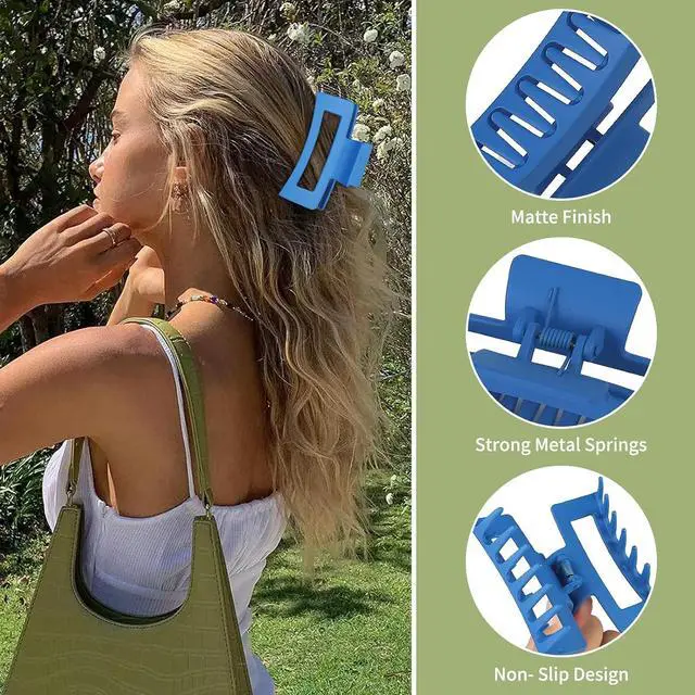 Alt view image 3 of 6 - 3.5 Inch Square Hair Clips for Women 6 Pack Hair Claw Clips Medium Claw Clips for Thick Thin Hair Rectangle Banana Jaw Hair Accessories for Women Girls -Dopamine
