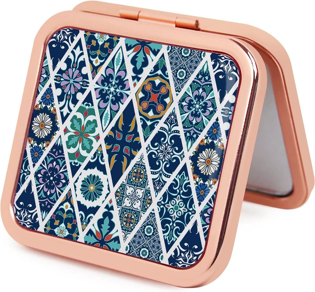 Main image of Purse Mirror Compact, Rosegold Square 2.8×2.8 Metal Frame DropRubber Style Double Sided 1X/2X Small Mirror for Purse (Ethinc03)