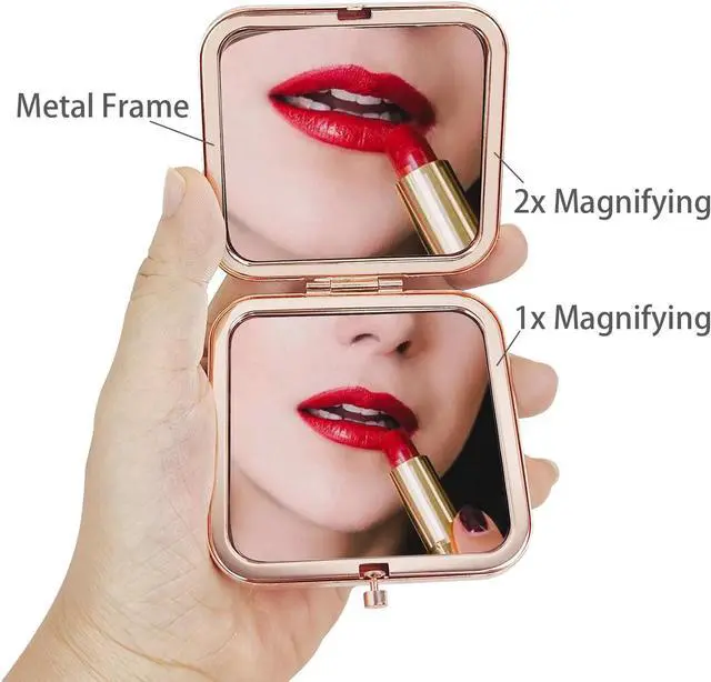 Alt view image 2 of 7 - Purse Mirror Compact, Rosegold Square 2.8×2.8 Metal Frame DropRubber Style Double Sided 1X/2X Small Mirror for Purse (Ethinc01)