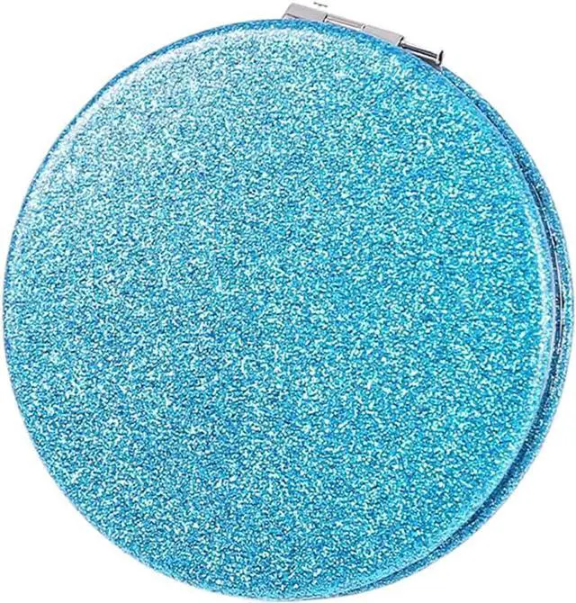Main image of Cute Blue Compact Mirror for Women,Magnifying Travel Mirror with Glitter,Leather Small Pocket Mirror,Portable 2 x 1x Magnification Folding Makeup Mirror,Cosmetic Mirror for Gift