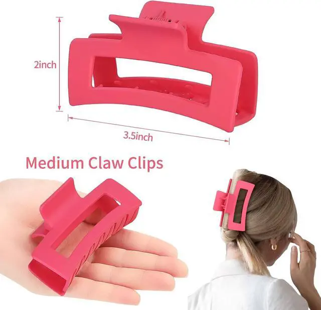 Alt view image 4 of 6 - 3.5 Inch Square Hair Clips for Women 6 Pack Hair Claw Clips Medium Claw Clips for Thick Thin Hair Rectangle Banana Jaw Hair Accessories for Women Girls -Dopamine