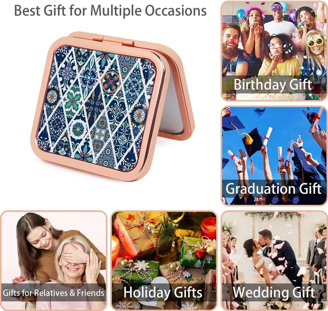 Alt view image 7 of 7 - Purse Mirror Compact, Rosegold Square 2.8×2.8 Metal Frame DropRubber Style Double Sided 1X/2X Small Mirror for Purse (Ethinc03)
