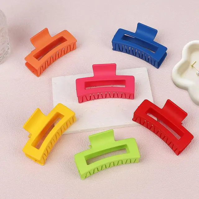 Alt view image 5 of 6 - 3.5 Inch Square Hair Clips for Women 6 Pack Hair Claw Clips Medium Claw Clips for Thick Thin Hair Rectangle Banana Jaw Hair Accessories for Women Girls -Dopamine