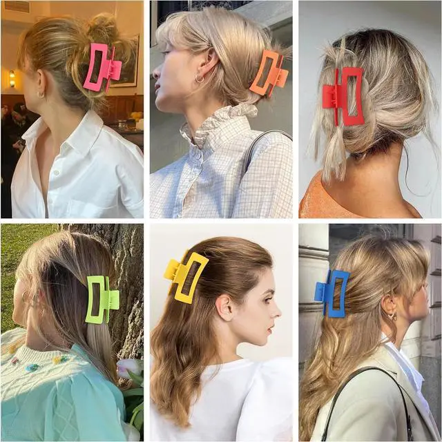 Alt view image 6 of 6 - 3.5 Inch Square Hair Clips for Women 6 Pack Hair Claw Clips Medium Claw Clips for Thick Thin Hair Rectangle Banana Jaw Hair Accessories for Women Girls -Dopamine