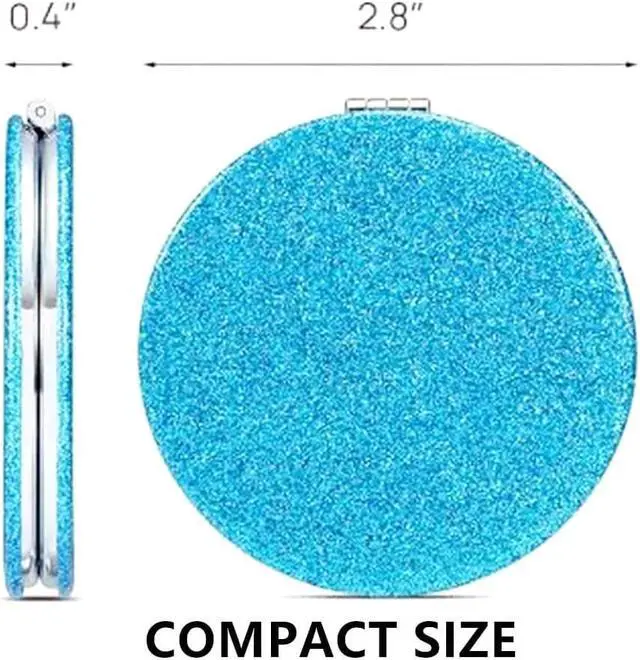 Alt view image 5 of 7 - Cute Blue Compact Mirror for Women,Magnifying Travel Mirror with Glitter,Leather Small Pocket Mirror,Portable 2 x 1x Magnification Folding Makeup Mirror,Cosmetic Mirror for Gift