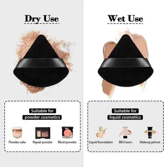 Alt view image 3 of 6 - 8Pcs of Triangular Powder Puff Makeup Sponges, Made of Super-soft Velvet, Designed for Contouring, Eye, and Corner, Beauty Blender Foundation Mixing Container.(Black)