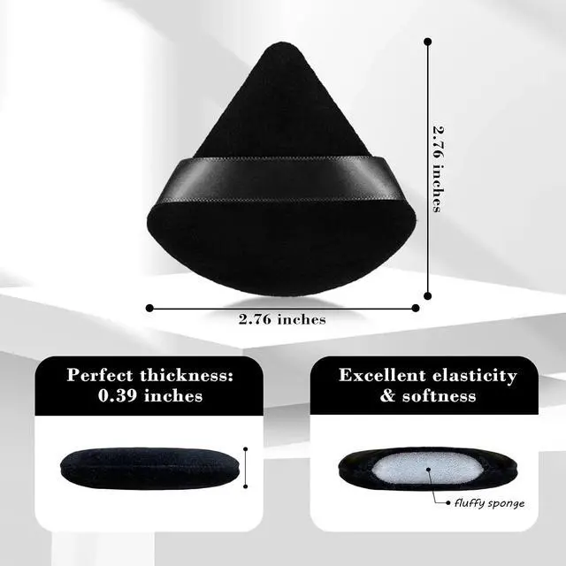 Alt view image 2 of 6 - 8Pcs of Triangular Powder Puff Makeup Sponges, Made of Super-soft Velvet, Designed for Contouring, Eye, and Corner, Beauty Blender Foundation Mixing Container.(Black)