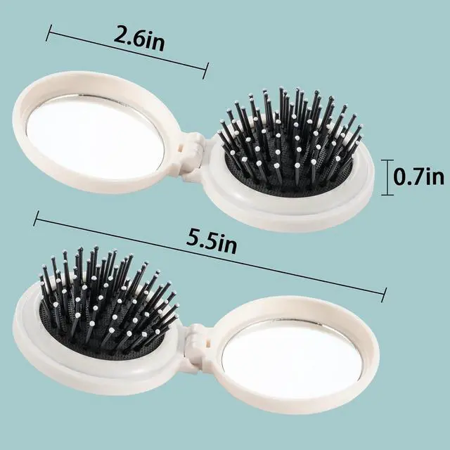 Alt view image 4 of 6 - Mini hairbrush, pocket hairbrush with mirror, portable for purse/pocket, travel size (Black flowers and plants)