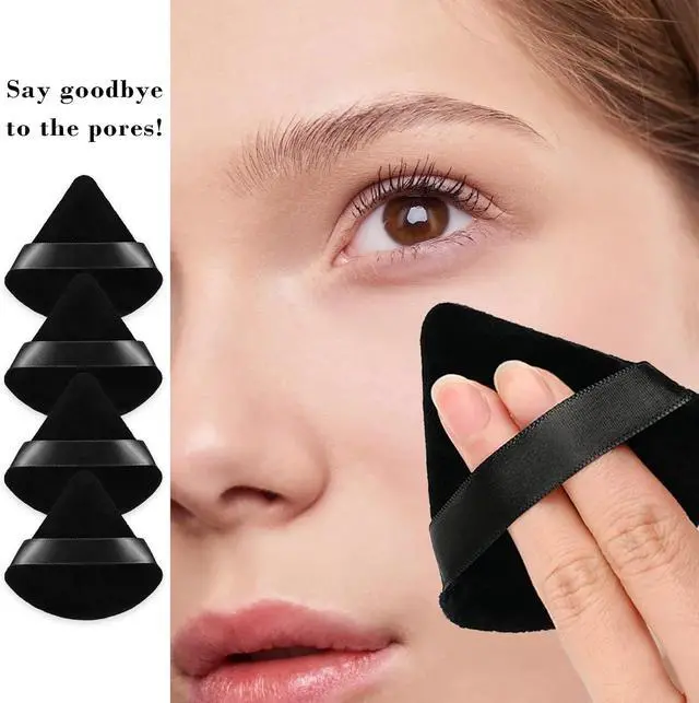 Alt view image 6 of 6 - 8Pcs of Triangular Powder Puff Makeup Sponges, Made of Super-soft Velvet, Designed for Contouring, Eye, and Corner, Beauty Blender Foundation Mixing Container.(Black)
