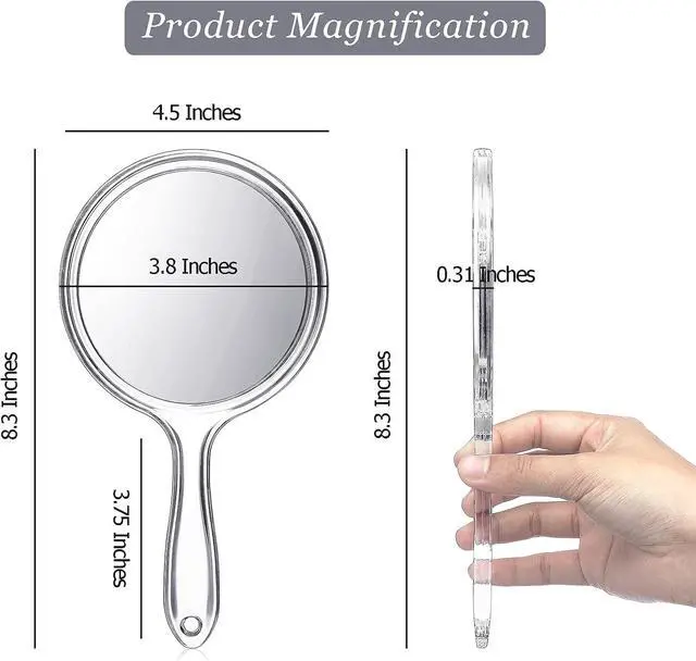 Alt view image 2 of 7 - Jetec Hand Mirror Double-Sided Handheld Mirror 1X/ 2X Magnifying Mirror with Handle Transparent Hand Mirror Rounded Shape Makeup Mirror (Clear)