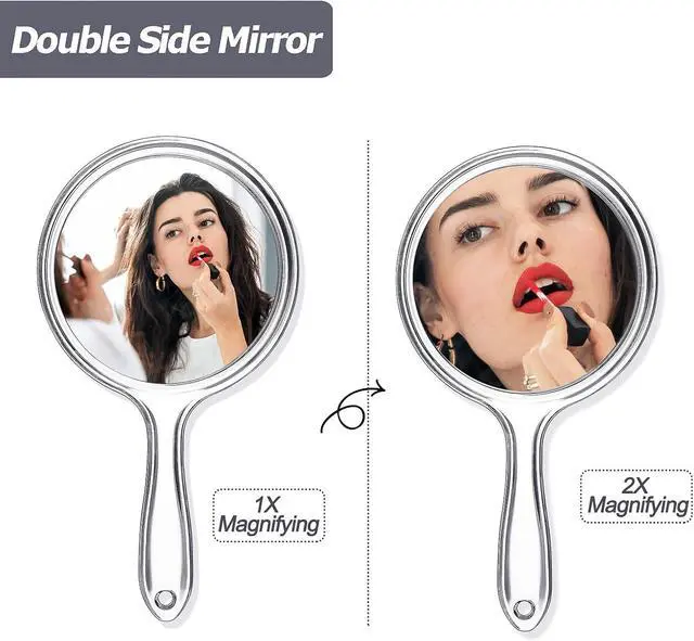Alt view image 3 of 7 - Jetec Hand Mirror Double-Sided Handheld Mirror 1X/ 2X Magnifying Mirror with Handle Transparent Hand Mirror Rounded Shape Makeup Mirror (Clear)