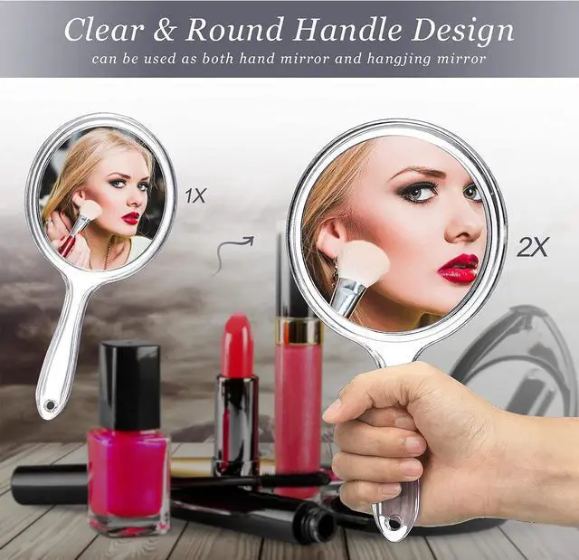 Alt view image 5 of 7 - Jetec Hand Mirror Double-Sided Handheld Mirror 1X/ 2X Magnifying Mirror with Handle Transparent Hand Mirror Rounded Shape Makeup Mirror (Clear)
