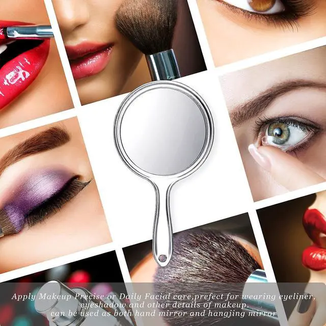 Alt view image 6 of 7 - Jetec Hand Mirror Double-Sided Handheld Mirror 1X/ 2X Magnifying Mirror with Handle Transparent Hand Mirror Rounded Shape Makeup Mirror (Clear)